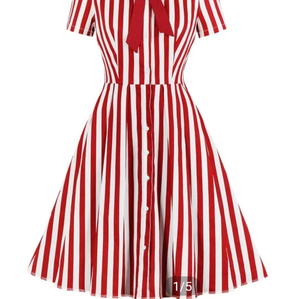 Striped rockabilly dress with bow necktie
